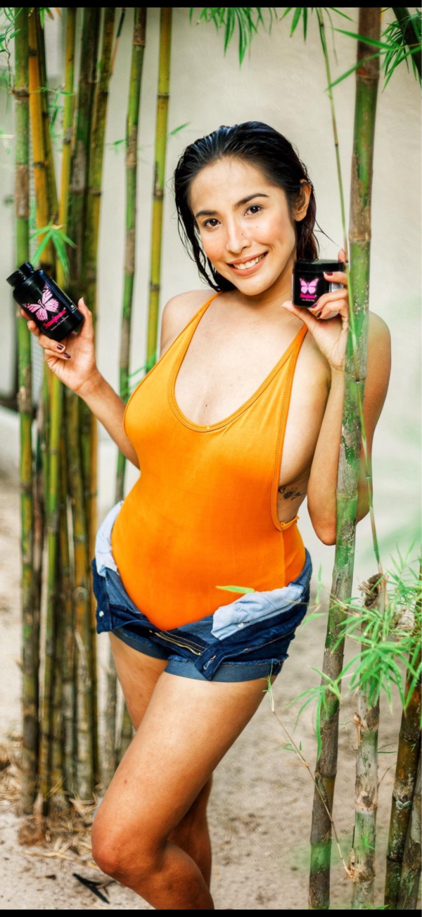 A girl with female breast cream